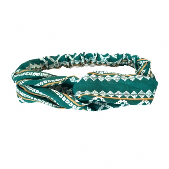 Green & Tan Print Boho Twist Stretch Headband - Picture 6 of 7